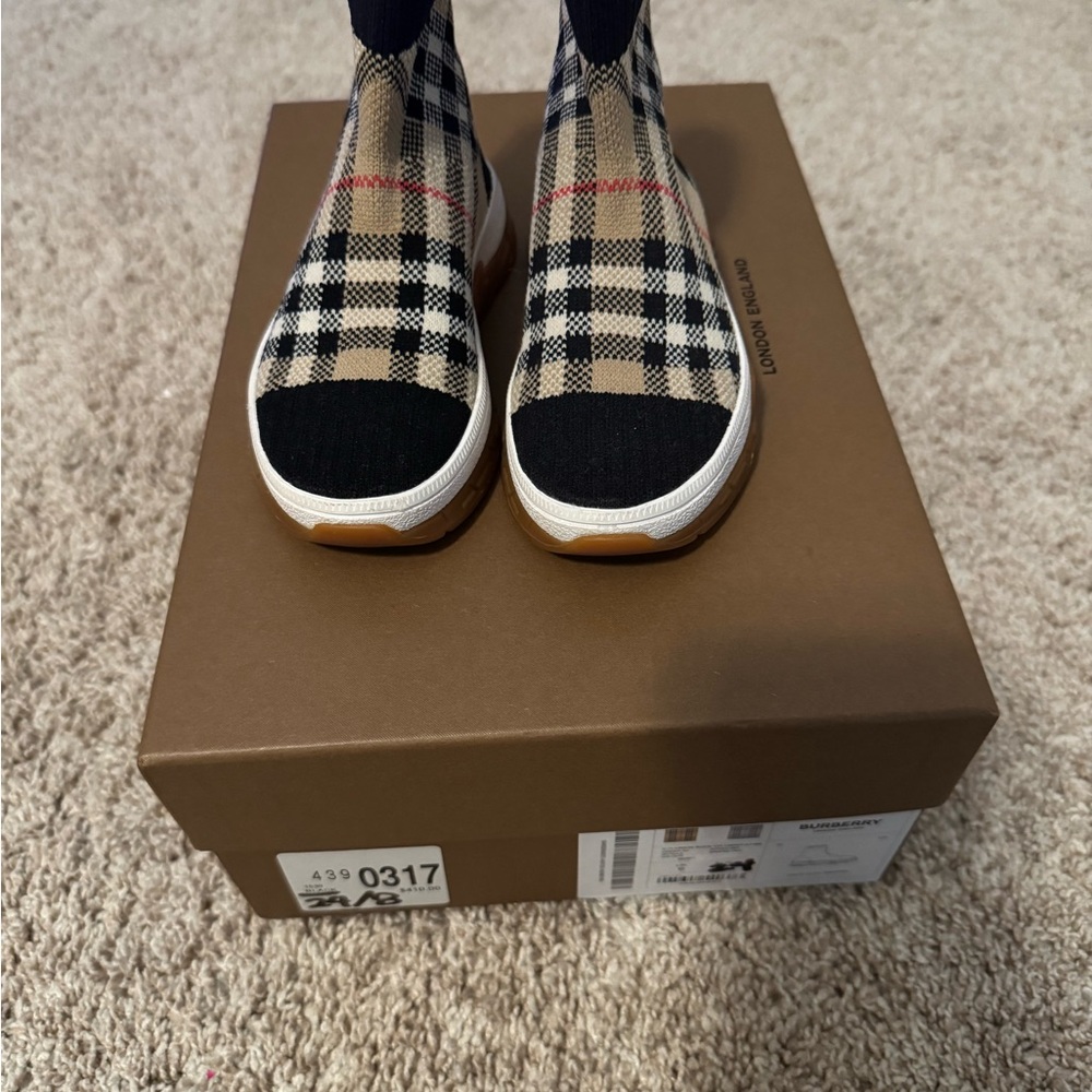 Authentic New Burberry Kids Checkered Slip-On Sneakers